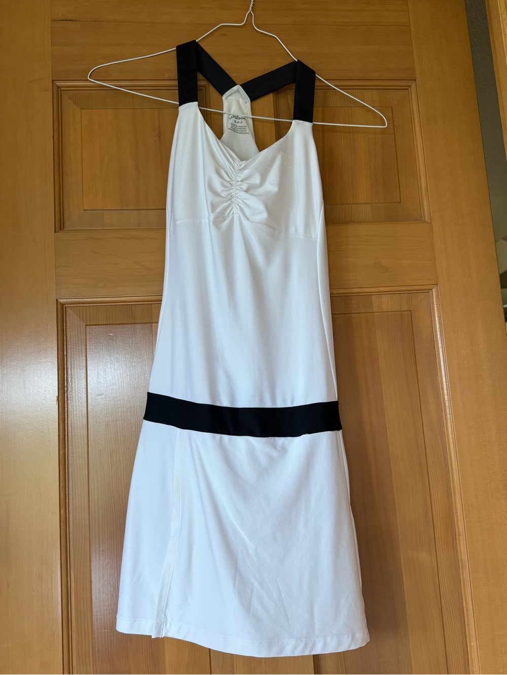 Wilson White Razorback Tennis Dress with Black Straps and drop waist